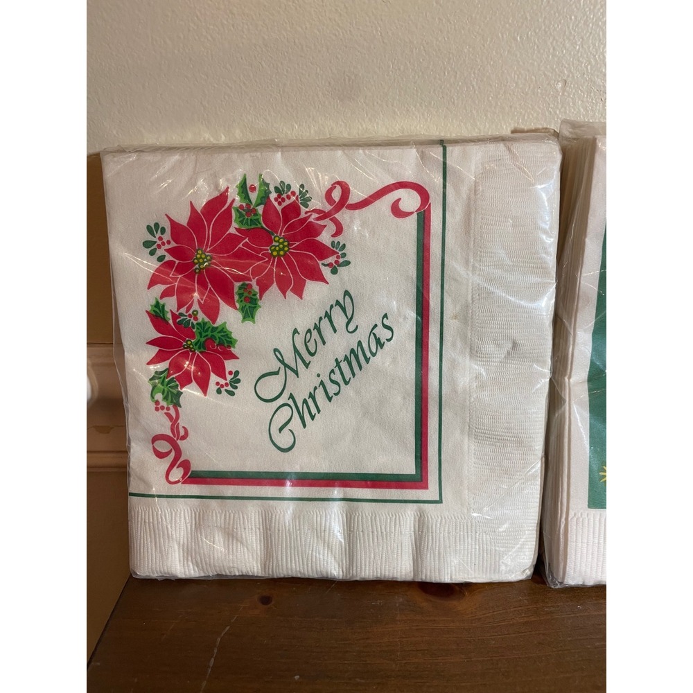 Vintage Christmas Luncheon Napkins Set 3 Packs Poinsettia Tree American Greeting - Picture 3 of 8